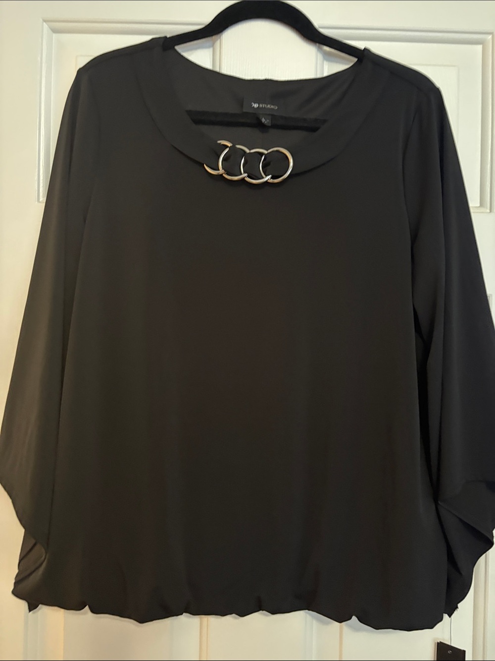 AB Studio Black Blouse with Gold Ring Detail
